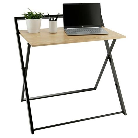 Compact Folding Office Desk Black And Oak Jd Furniture