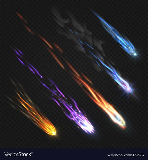 Meteors Comets And Fireballs With Fire Trails Vector Image
