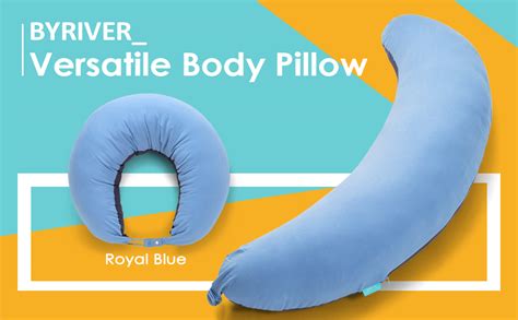 Byriver 39 Inch Long Firm C Shaped Full Body Pillow For Men Women Double Side Blue Black