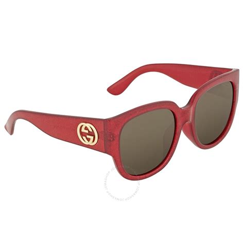gucci red glitter square sunglasses gg0142sa 003 55 889652078007 sunglasses jomashop