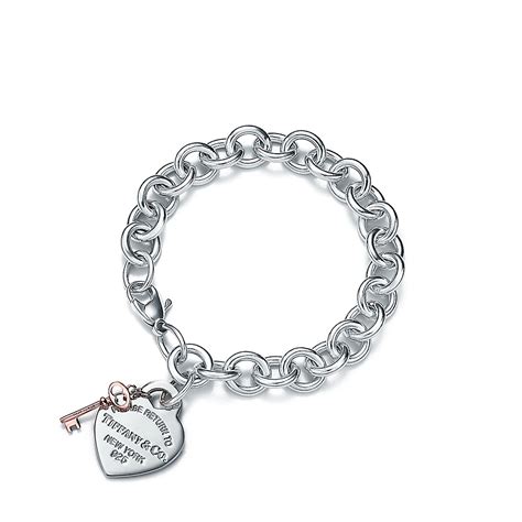 Return To Tiffany Heart Tag Key Bracelet In Sterling Silver And Rubedo