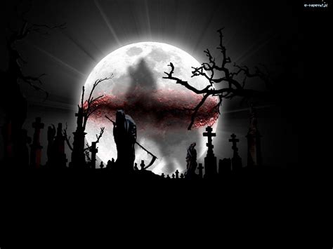 Dark Grim Reaper Horror Skeletons Skull Creepy Cemetery Moon Cross