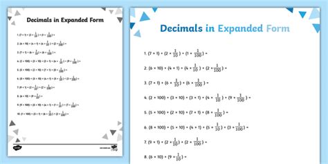 Identifying Decimals In Expanded Form Activityworksheet