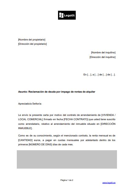 Modelo Carta Burofax Reclamación A Inquilino Moroso Deuda Impago