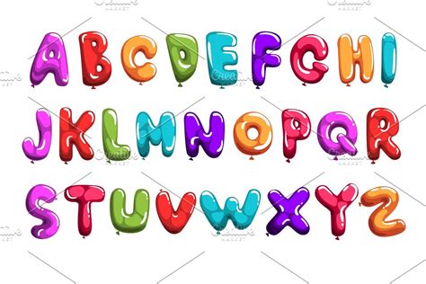 Set Of Colorful Font In Form Balloons Children S English Alphabet