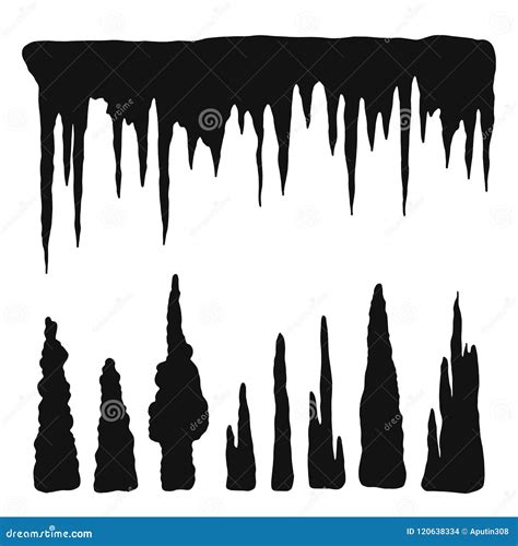 Stalactites Vector Silhouette Black Natural Cave Formations Iso Stock