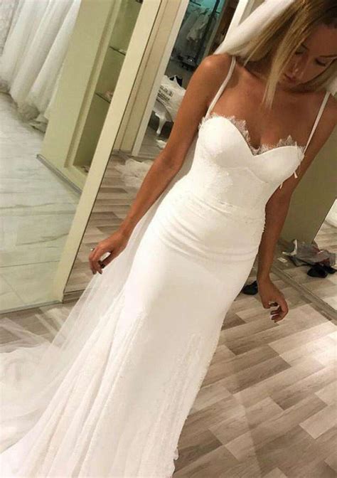 Sleeveless Sweetheart Sweep Train Sheathcolumn Wedding Dress Wedding