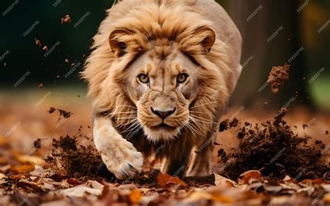 Premium Ai Image Majestic Lion Running Towards Camera