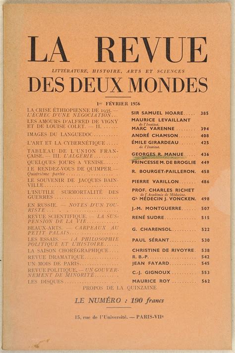 Manue Georges R La Revue Des Deux Mondes 1 Février 1956