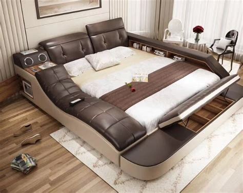 Real Genuine Leather Bed With Massage Double Beds Frame Kingqueen