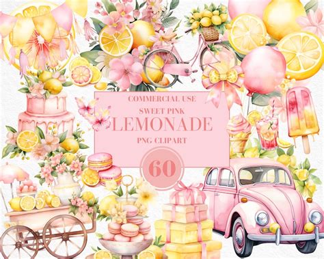 Watercolor Pink Lemonade Clipart Pink Lemonade Birthday Pink Lemonade