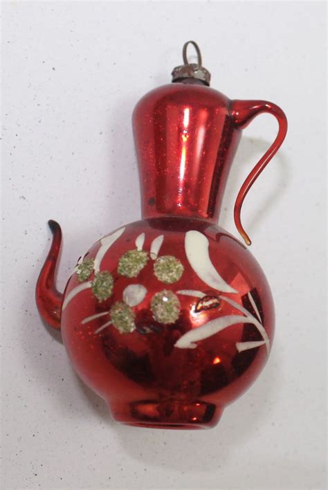 Vintage Mercury Glass Mica Red Teapot Christmas Ornament Germany Tea Pots Red Teapot