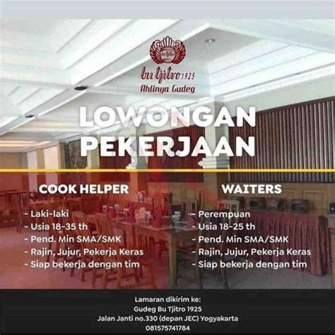 Gaji yang sesuai dengan tugas helper indomaret tahun 2021. Cook Helper Dan Waiters - 𝙈𝙊𝙃𝘼𝙈𝙈𝘼𝘿 𝙅𝘼𝙀𝙉𝙐𝘿𝙄𝙉 di Yogyakarta, 3 Mar 2020 - Loker | AtmaGo, Warga ...