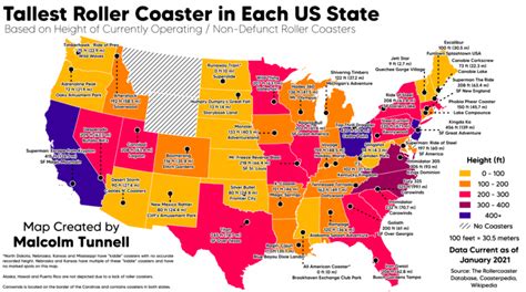 What state has the least roller coasters? 2