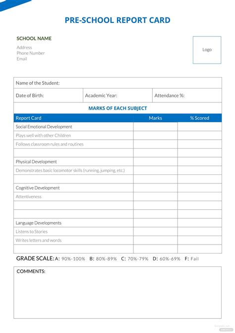 Preschool Report Card Template In Microsoft Word Pdf