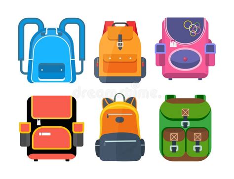 Back To School Backpacks Set Vector Cartoon Isolated Illustration Stock