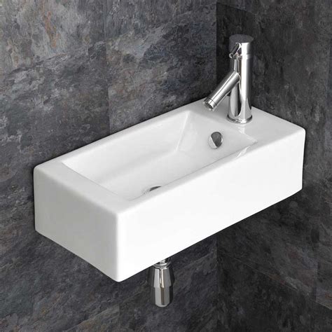 Lucca White Ceramic Narrow Rectangular Right Hand Basin Plumbing