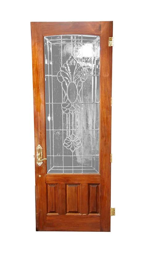 Vintage Beveled Leaded Glass Oak Entry Door 1025 X 375 Olde Good Things