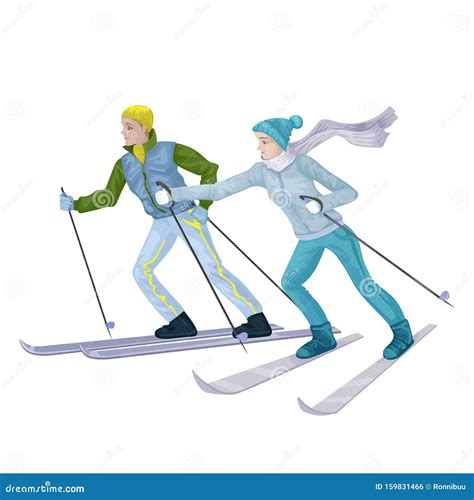 Skiers On A Slope Cartoon Vector 6661087
