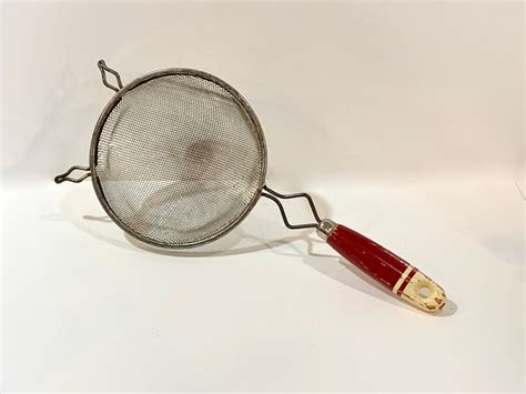 Vintage Wire Mesh Strainer Red Wood Handle Mid Century Etsy