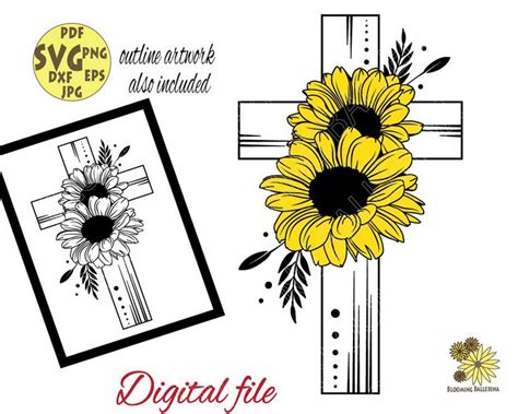 Cross With Sunflowers Svg File Flower Cross Svg Floral Cross Etsy In