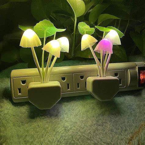 2 Pack Plug In Led Mushroom Night Light Lamp With Dusk To Dawn Sensor