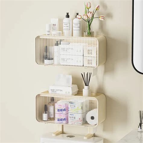 Bathroom Organizer Shelves Rack Punch Free Wall Mounted Bathroom Basin Waterproof Cosmetic
