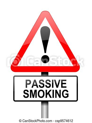 passive smoking concept illustration depicting a red and white triangular warning sign with a