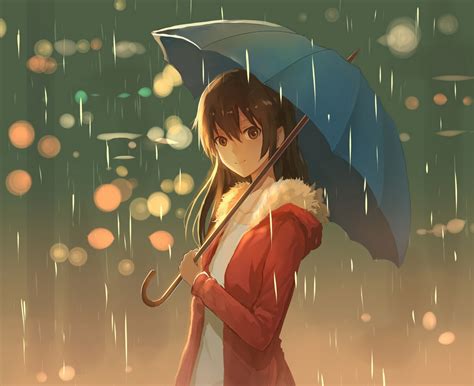 Anime Girl Rain Desktop Background