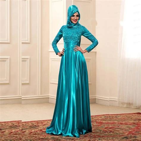 Modest High Neck Long Sleeve Muslim Evening Dresses 2017 Islamic Abaya