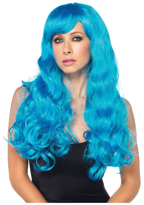 Neon Blue Straight Wig Womens Colorful Costume Wigs