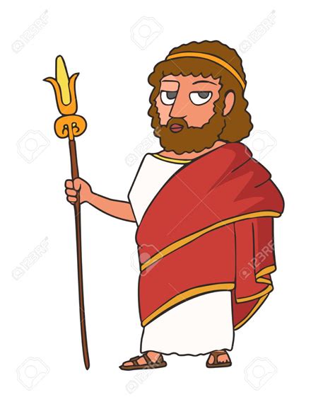 Ancient Greek King Standing With Rod Cartoon Vector Portrait Character