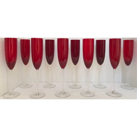 Ruby Red Long Stem Champagne Flutes Set Of 10 Chairish