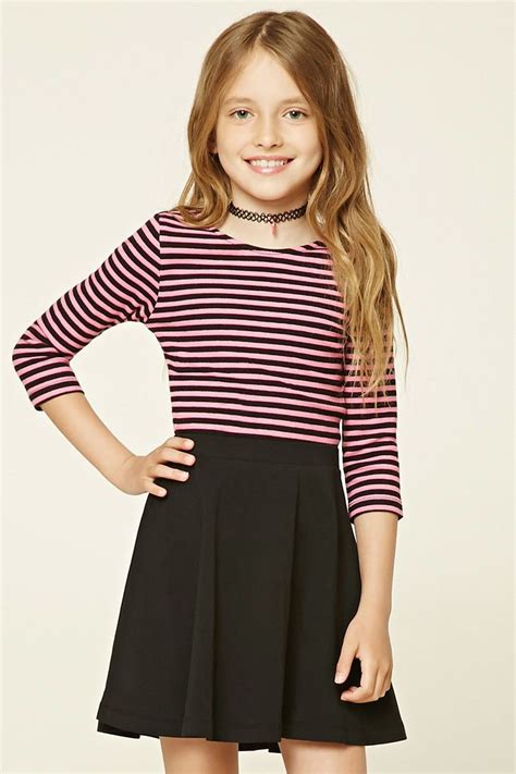Forever 21 Girls A Ribbed Knit Top Featuring An Allover Striped