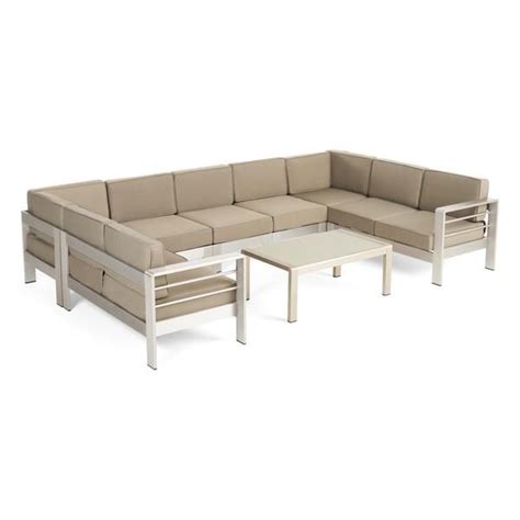 Emily Coral Outdoor 9 Seater Aluminum Sectional Sofa Set With Coffee