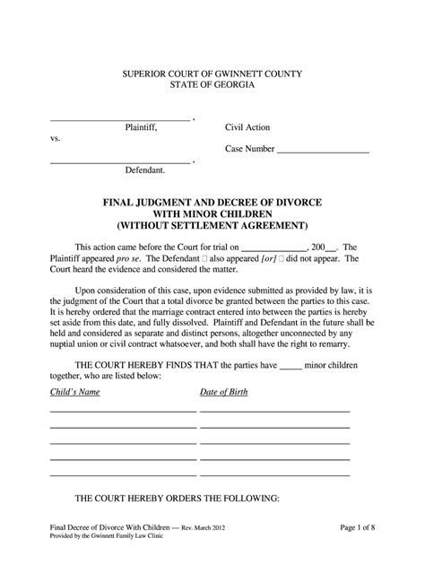 If you and your spouse do not agree on the divorce, and they will not sign the papers or complete a joint petition. Final Divorce Decree Georgia - Fill and Sign Printable Template Online | US Legal Forms