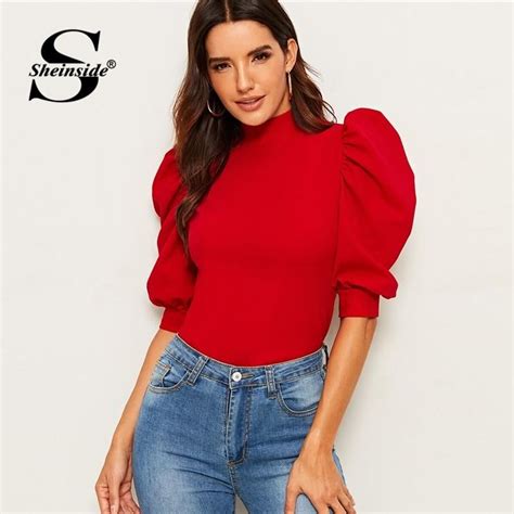Elegant Red Puff Sleeve Blouse Puff Sleeve Blouse Clothes For
