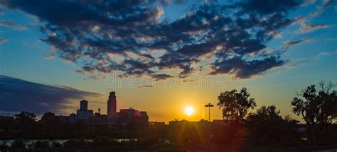 Dramatic Sunset With Beautiful Skyline Over Downtown Omaha Nebraska