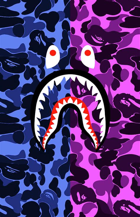 Shop the latest a bathing ape at end. Bape Shark Teeth Camo Blue Pink Digital Art by Shezan Kiska