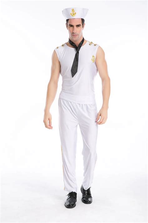 Fantasy White Adult Men Navy Costume Halloween Party Sailor Costumes Carnival Costume In Anime