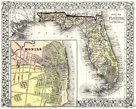 1872 Historic Vintage County Map Of Florida Chairish