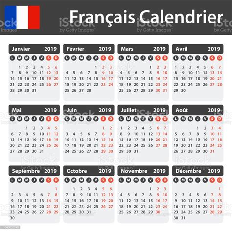 Vetores De Calendário Francês Para 2019 Modelo De Agendador Agenda Ou