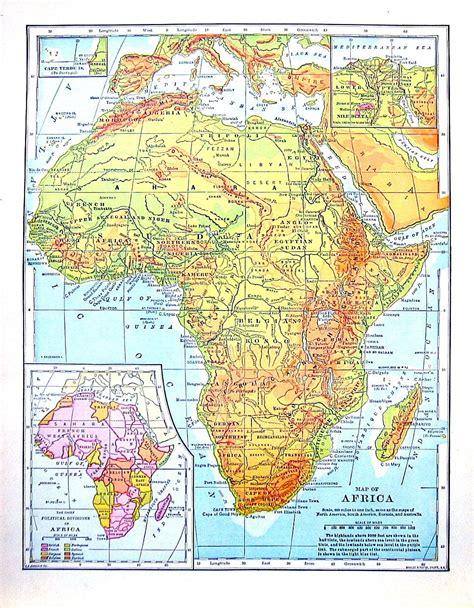 Africa Map Antique Map Vintage Map 1907 Book Page From