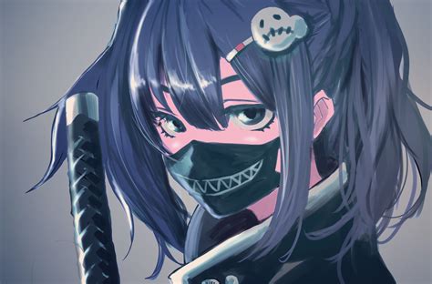 Anime Girl With Black Hair And Mask