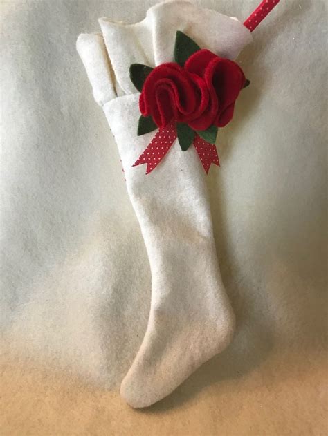 A Beautiful Handmade Christmas Stocking From Felt And Handmade Roses From Red Felt And I Placed