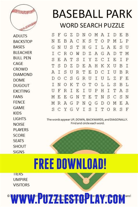 The Baseball Park Word Search Puzzle Will Have You Thinking About