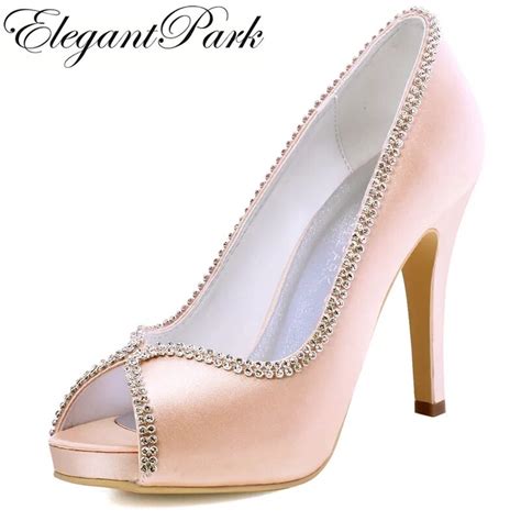Woman Shoes Wedding Bridal High Heel Platform Blush Pink Satin Female Bridesmaid Party Evening