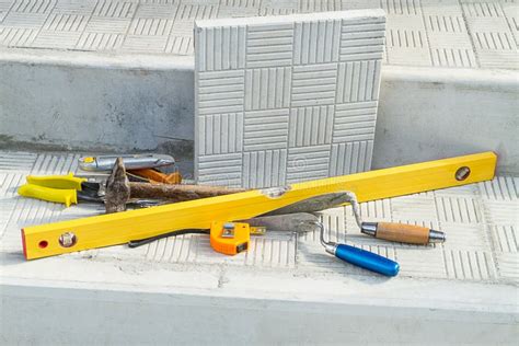 Paving Slabs And Tools For Laying Tiles Stock Photo Image Of