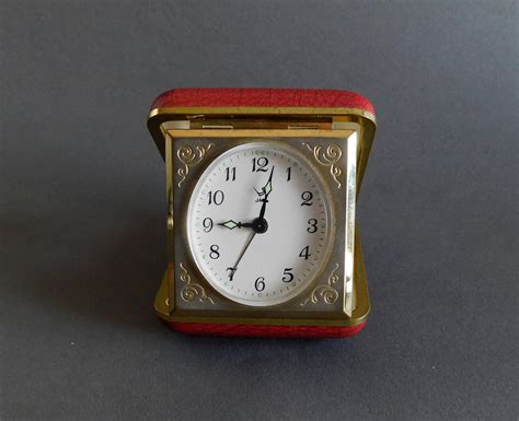 Vintage Red Leather Jaz Travel Alarm Clock 1950s Mid Century Etsy