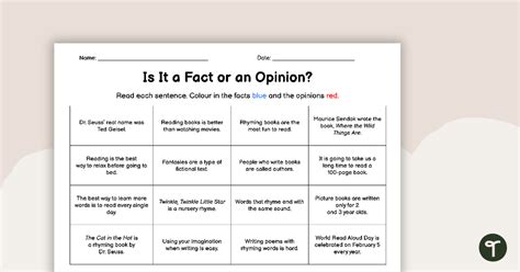 Is It A Fact Or An Opinion Worksheet Teach Starter